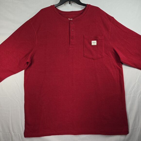 Eddie Bauer Workwear Henley Shirt Chest Pocket Long Sleeve Red Size 2XL NWOT - Picture 2 of 7